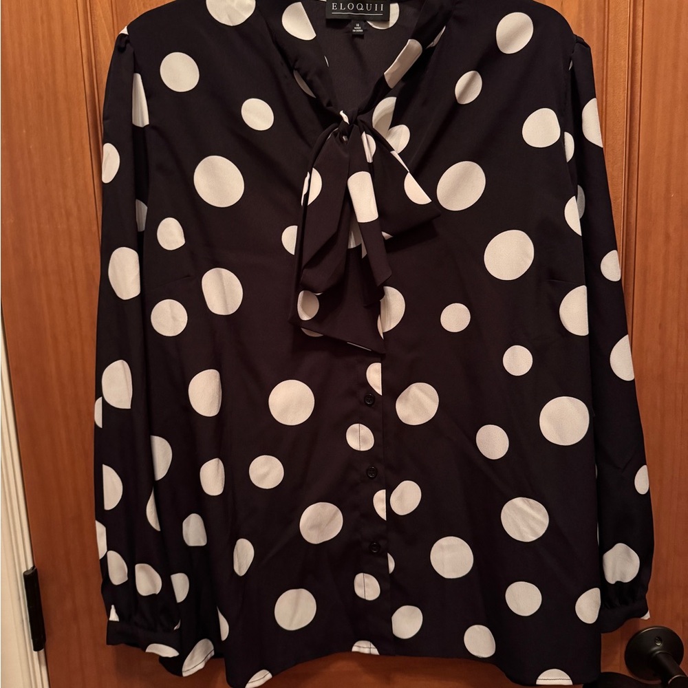 NWT Eloquii Black and White Polka Dot Women's Top